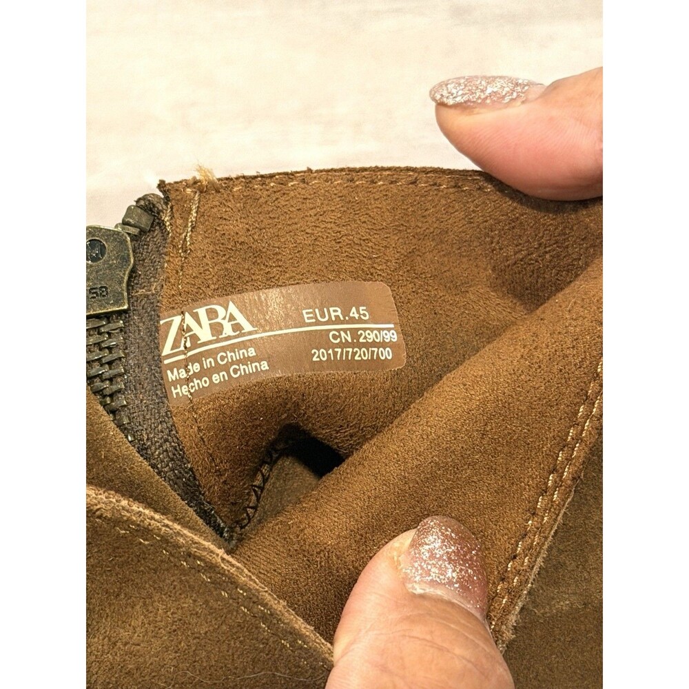 Zara NWT Brown Suede Leather Ankle Boots Square Toe Side Zip Men Sz US 12 EUR 45 - Picture 13 of 14
